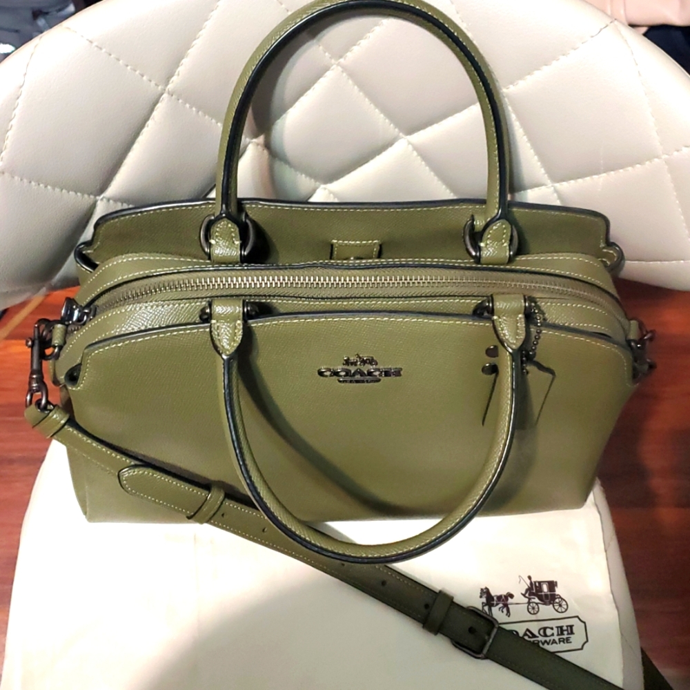 RARE Coach Lillie Carryall Olive Green Leather Satchel Bag - Picture 10 of 16